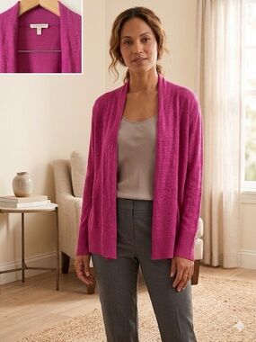 Eileen Fisher Linen Open Front Pink Cardigan Size M